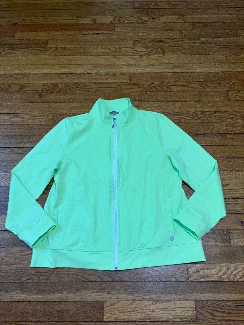 T by Talbots Womens Full Zip Jacket Size XL Neon Green Stretch Cotton Knit